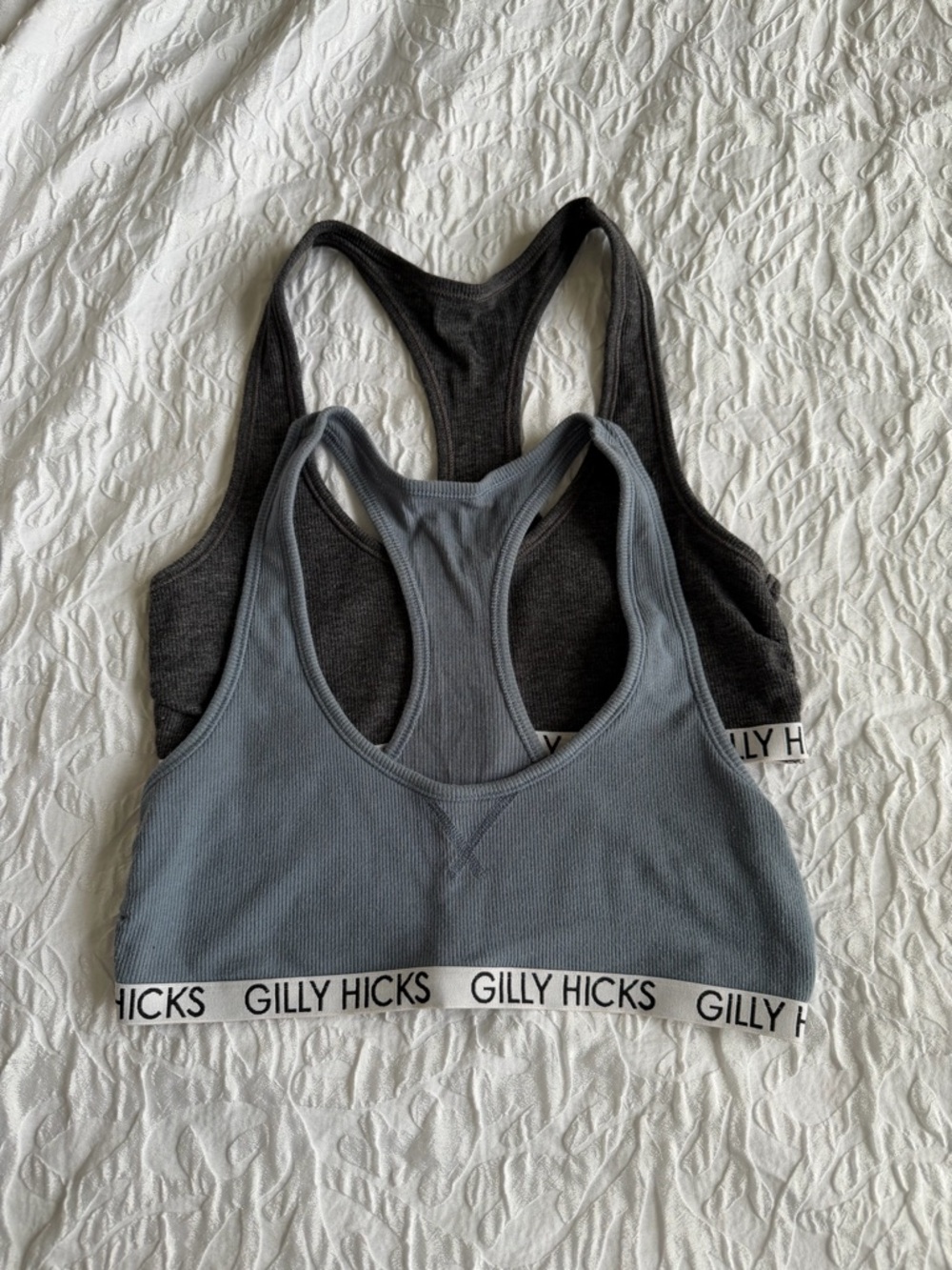 Gilly Hicks Ribbed Racerback Bralettes - Light Blue Gray & Dark Charcoal
